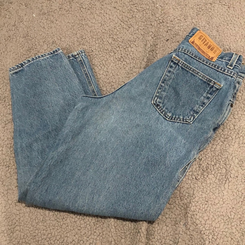 Wide leg blue jeans